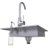 Sunstone ADA Compliant Single Sink with hot/cold faucet and sturdy protective cover for outdoor use.