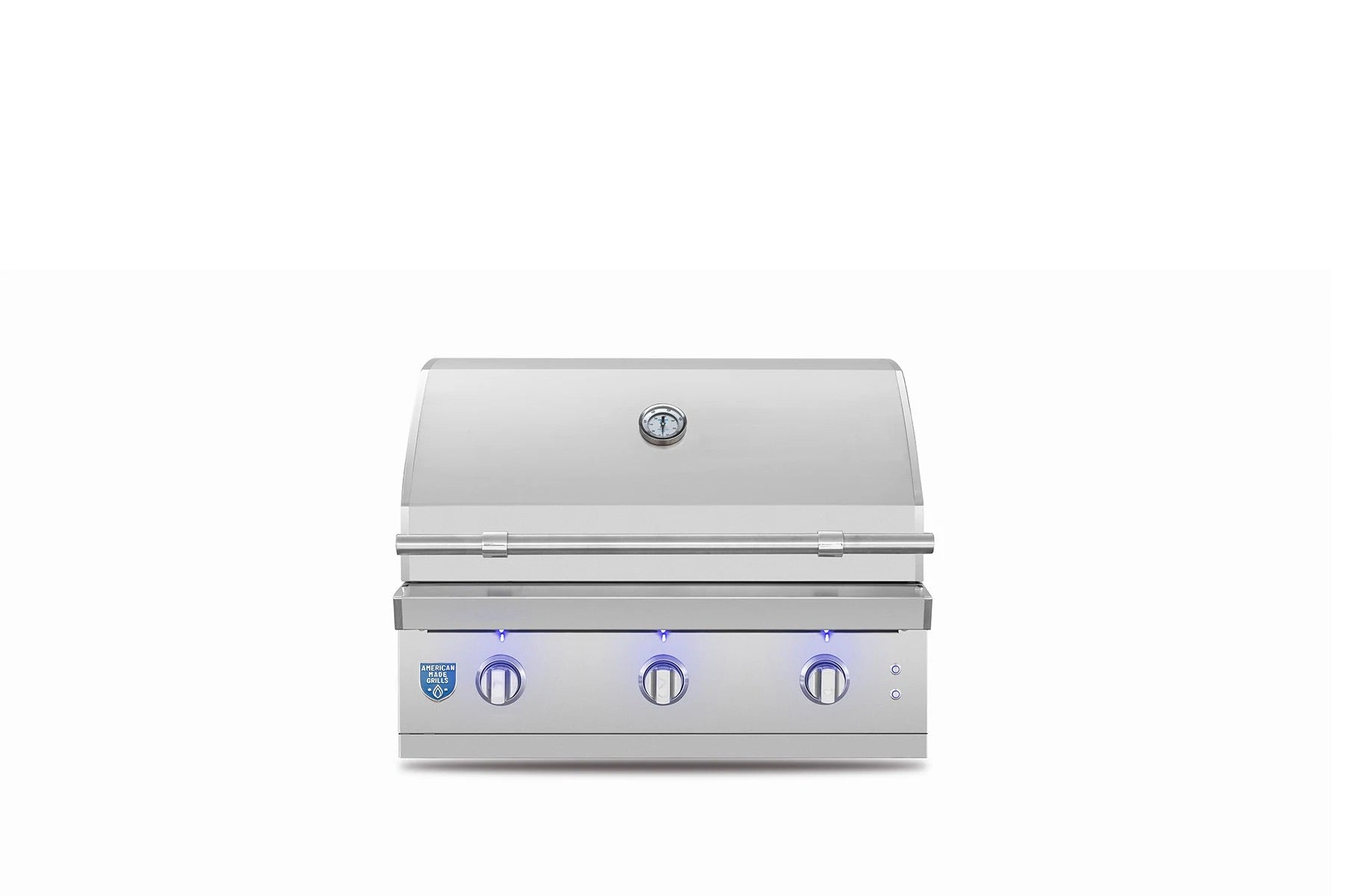 American Made Grills Atlas 36" Built-In Grill showcasing its premium #304 stainless steel design and three powerful U-tube burners for high-performance grilling.