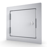 Close-up of the turn-latch on the Sunstone Classic Series - Flush Style 12” x 12” Single Utility Door, ideal for securing outdoor plumbing access.
