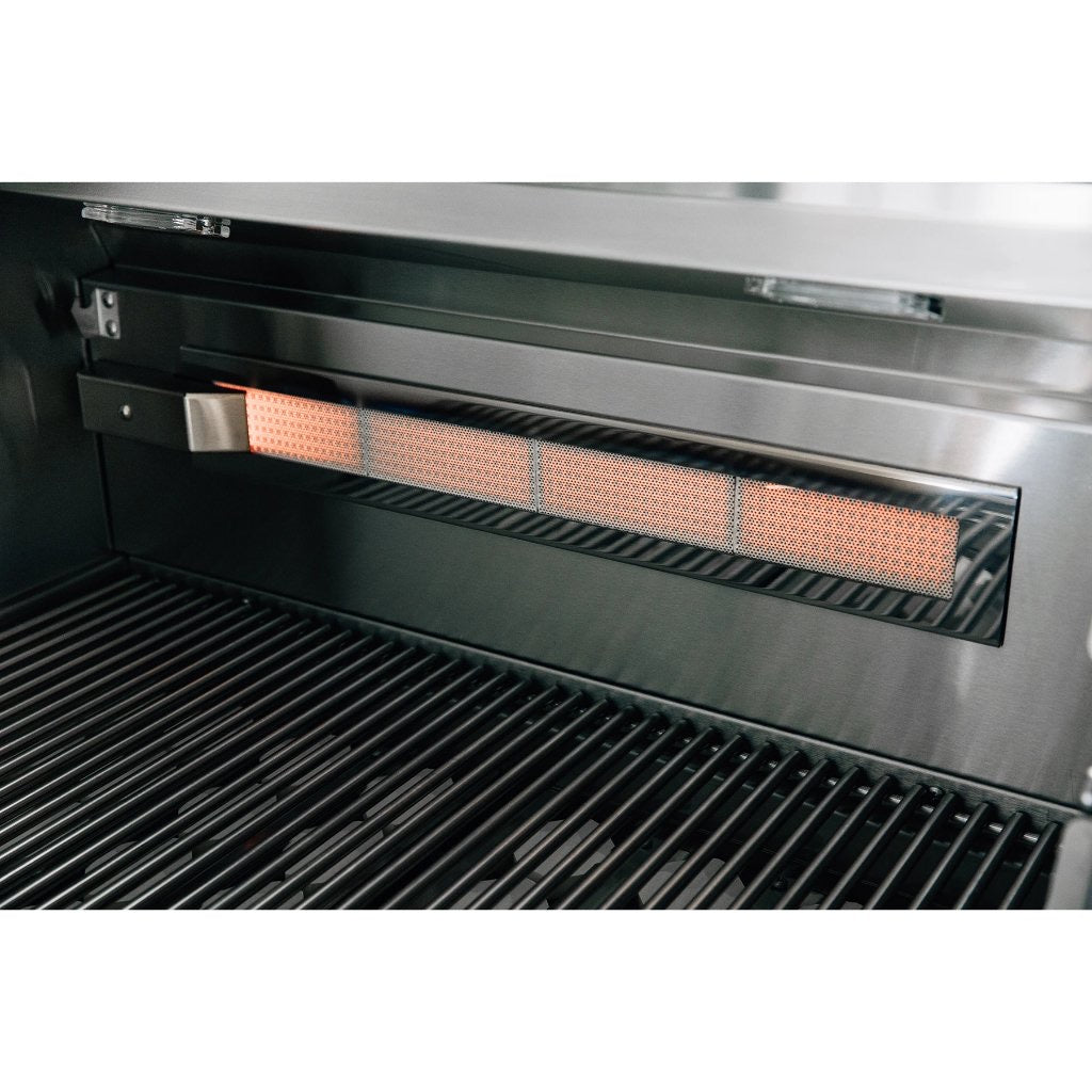 A sleek American Made Grills Estate 36" built-in multi-fuel grill ready for outdoor cooking.