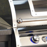 Close-up view of Fire Magic Echelon H790i Black Diamond Built-In Grill 36" showcasing hot surface ignition and blue backlit knobs.