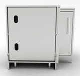 Sunstone 12"x12" Corner Cabinet with Swivel Shelves in an outdoor kitchen setting, demonstrating its functionality and modern appeal.
