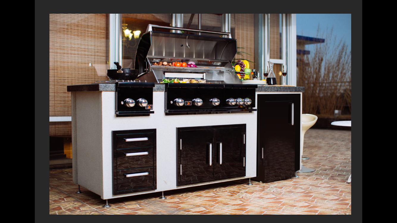 Close-up of Bonfire Double Side Burner Black Stainless knobs with blue LED lights for easy visibility at night.