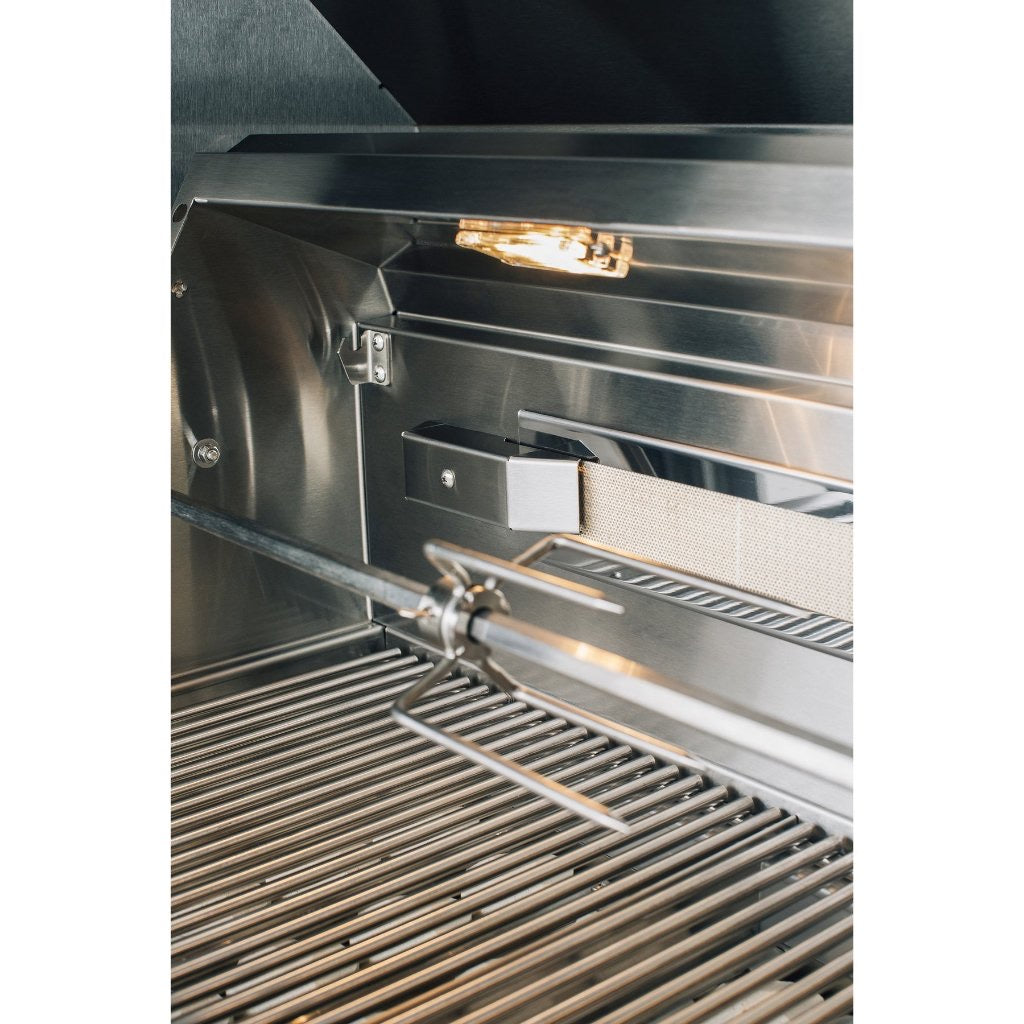 The multi-fuel capability of the American Made Grills Estate 36" grill displayed with various fuel options.