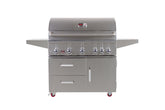 Bonfire Whistler 500 Prime Grill Cart 42" - A high-end stainless steel gas grill by Bonfire, featuring five burners, ample storage, and an elegant design, perfect for outdoor cooking.