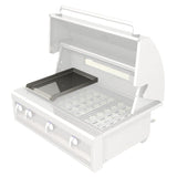 Close-up image of the Artisan Drop In Griddle highlighting its dimensions and splash guard features.