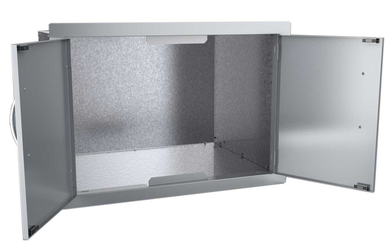 Stylish chrome polished handles on the Sunstone Classic Series 30" Double Door Dry Storage Pantry.