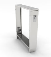 Sunstone Stainless Steel 6" Spacer Base Cabinet showcasing the front and back interior features, perfect for BBQ grills and gardening needs.