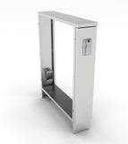 Sunstone Stainless Steel 6" Spacer Base Cabinet showcasing the front and back interior features, perfect for BBQ grills and gardening needs.