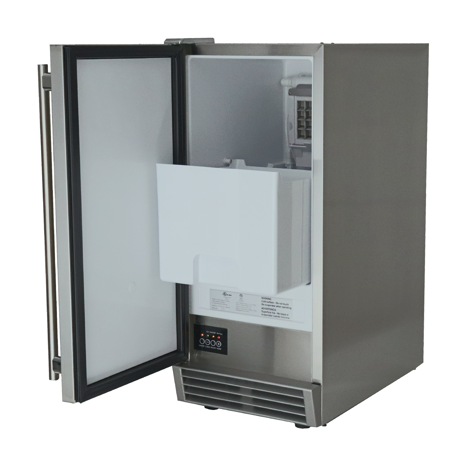 RCS UL Rated Ice Maker with 26lb storage capacity and dimensions suitable for outdoor kitchens.