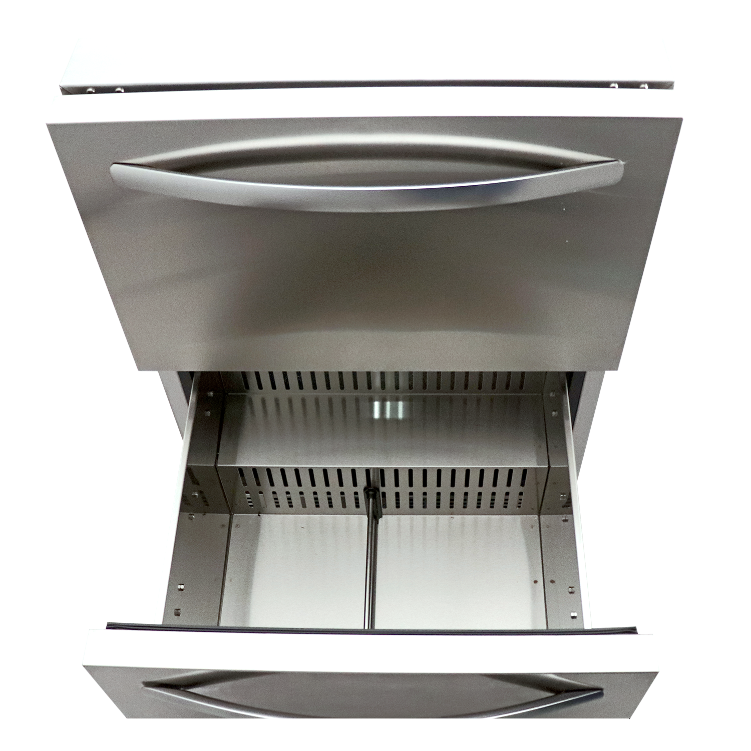 Close-up view of the RCS 2-Drawer Fridge, showcasing the digital controls and soft close drawers.