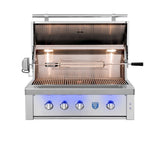 American Made Grills Estate 36" Built-In Multi-Fuel Grill - A close-up of the innovative multi-fuel tray system for versatile cooking.