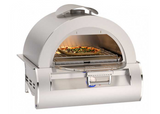 Fire Magic Built-in Pizza Oven showcasing its sleek 304 stainless steel design and ceramic glass viewing window.
