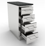 Sunstone 12" 4 Multi-Drawer Base Cabinet with stainless steel construction, perfect for outdoor kitchens.