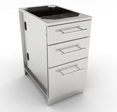 Sunstone Triple Drawer Base Cabinet showcasing its sleek 304 stainless steel design and spacious drawers, perfect for organizing cutlery, BBQ tools, and more.