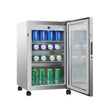 Equator Advanced Appliances OR230 Outdoor Refrigerator showcasing its sleek stainless steel design and LED display.