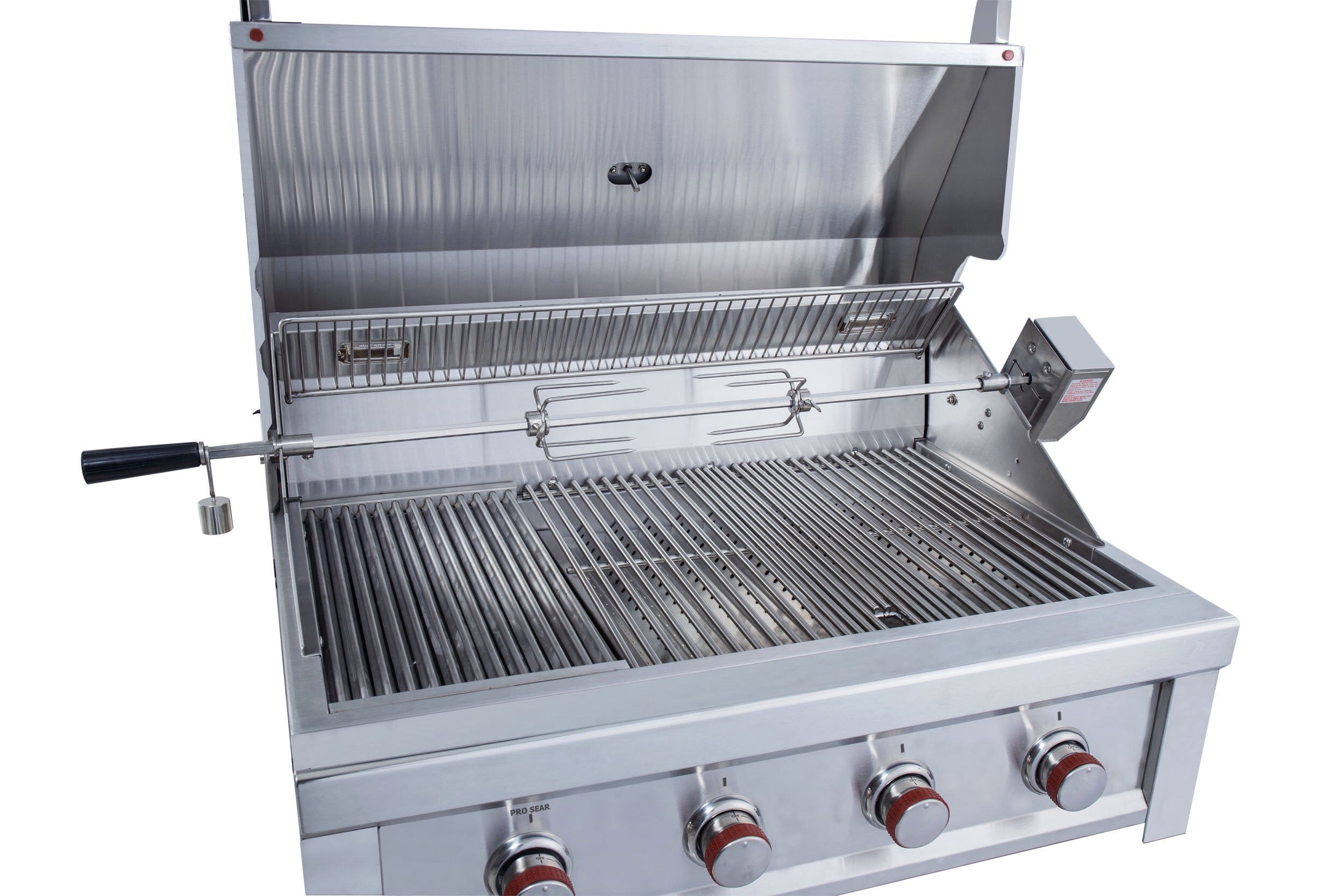 Close-up view of Sunstone Ruby 36" 4 Burner Pro-Sear Grill's I-Burners and Flame-Thrower Ignition system in action.