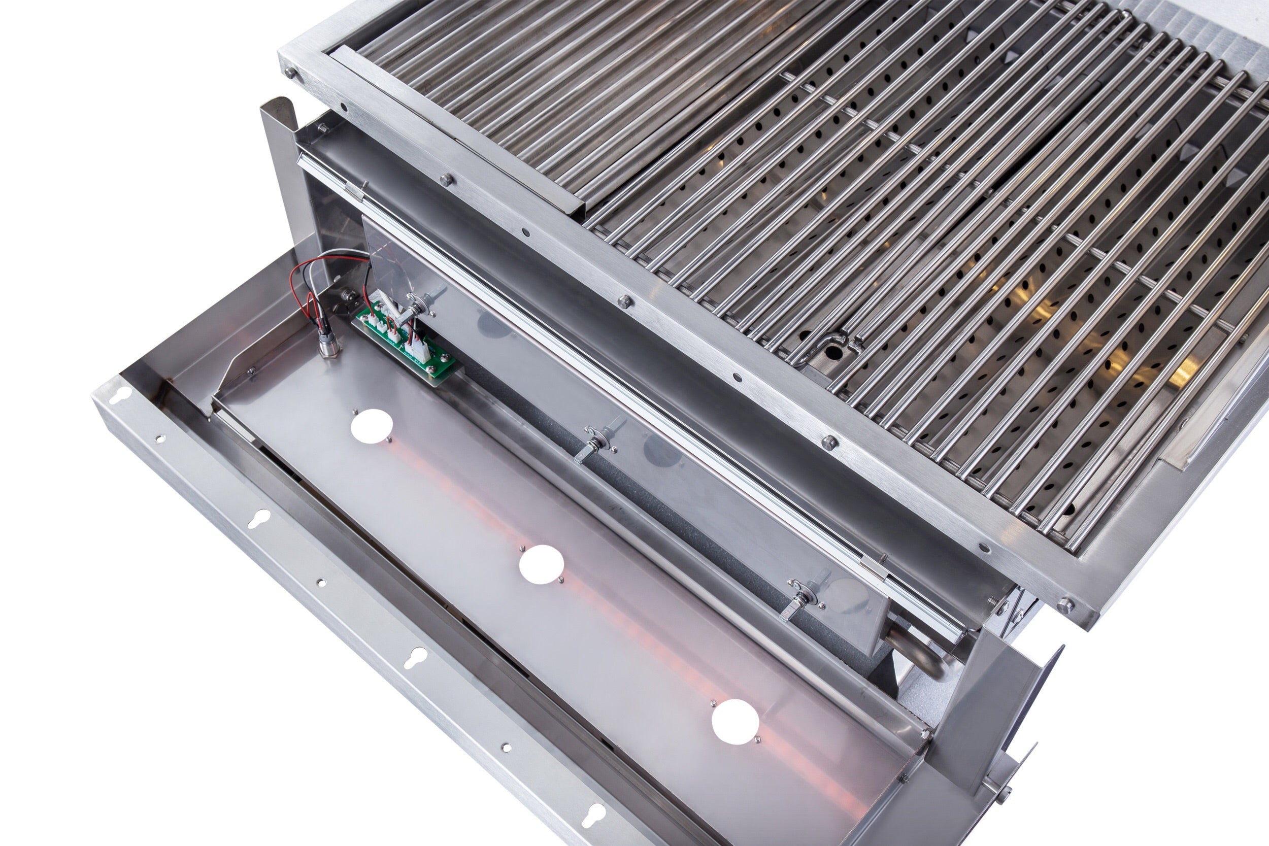 LED control knobs and stylish design of the Sunstone Ruby 30" Pro-Sear Grill, perfect for outdoor cooking.