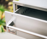 Close-up view of Summerset 36" Stainless Steel Warming Drawer featuring stainless steel finish and smooth gliding tracks.