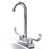 Close-up of Summerset Stainless Steel Drop-in Sink and Faucet featuring chrome plated finish and double handle valve.