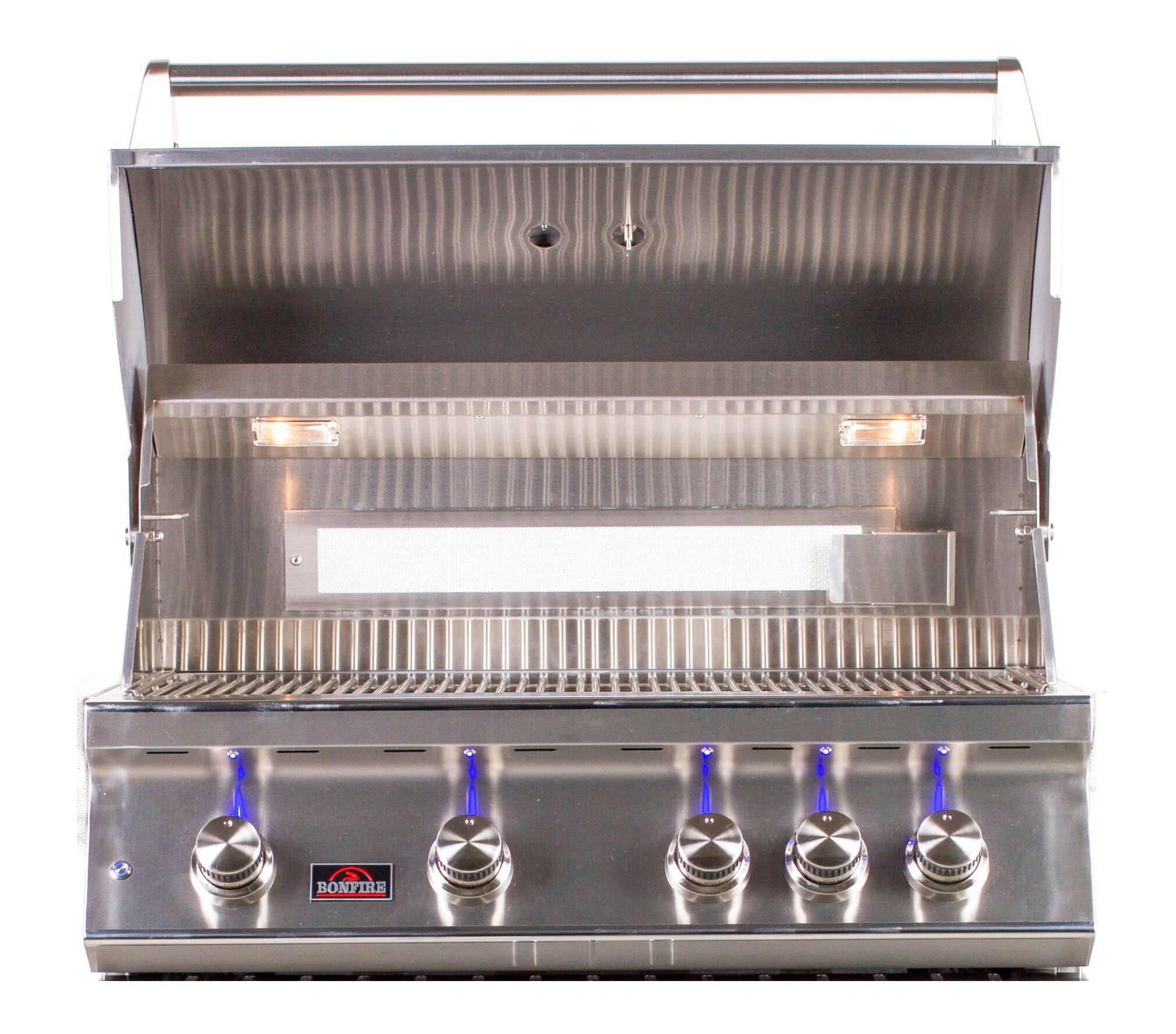 Bonfire 4 Drop-In Grill 32 inch with natural gas configuration, emphasizing its spacious 608 square inch cooking area.