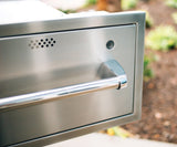 Side angle of the Summerset 36" Stainless Steel Warming Drawer highlighting its spacious interior and moisture vent control.