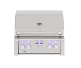 Summerset Alturi 30" Built-in Grill showcasing cast red brass main burners and rotisserie back burner for outdoor grilling luxury.