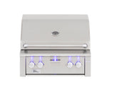 Summerset Alturi 30" Built-in Grill showcasing cast red brass main burners and rotisserie back burner for outdoor grilling luxury.