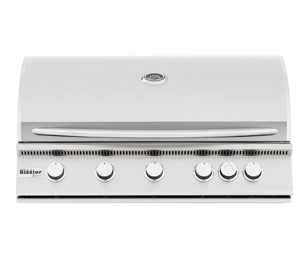 Summerset Sizzler 40" Built-In Grill showcasing its sleek #443 stainless steel design and built-in temperature gauge, perfect for outdoor cooking.
