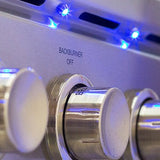 Side view of the Summerset TRLD 44" Built-in Grill highlighting the double-lined hood and LED controls for nighttime grilling.