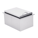 Summerset Drop-in Cooler displayed in use, filled with ice, demonstrating its 20lb capacity in a backyard setting.