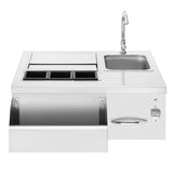 Summerset 30 inch Beverage & Prep Station with LED Illumination featuring an ice compartment, sink, and built-in bottle opener in a stylish outdoor kitchen setup.