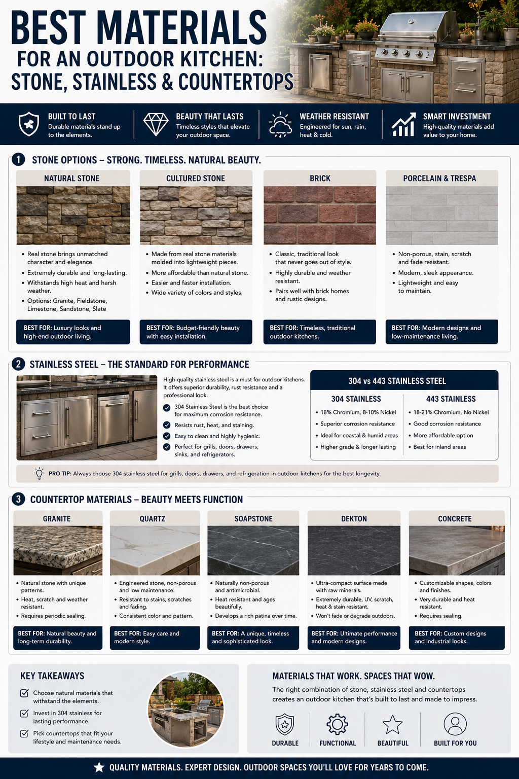 Best Materials for an Outdoor Kitchen: Stone, Stainless & Countertops