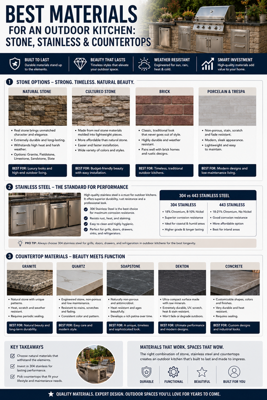 Best Materials for an Outdoor Kitchen: Stone, Stainless & Countertops