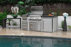 A stylish outdoor undercounter refrigerator showcased in a modern outdoor kitchen, highlighting important considerations when purchasing an outdoor undercounter refrigerator.