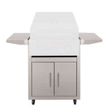 TrueFlame stainless steel freestanding grill cart with lid open