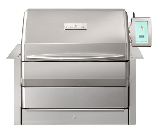 Memphis Pro 28" Built-In Pellet Grill ITC3 showcasing the sleek stainless steel design and features of this leading pellet grill by Memphis.