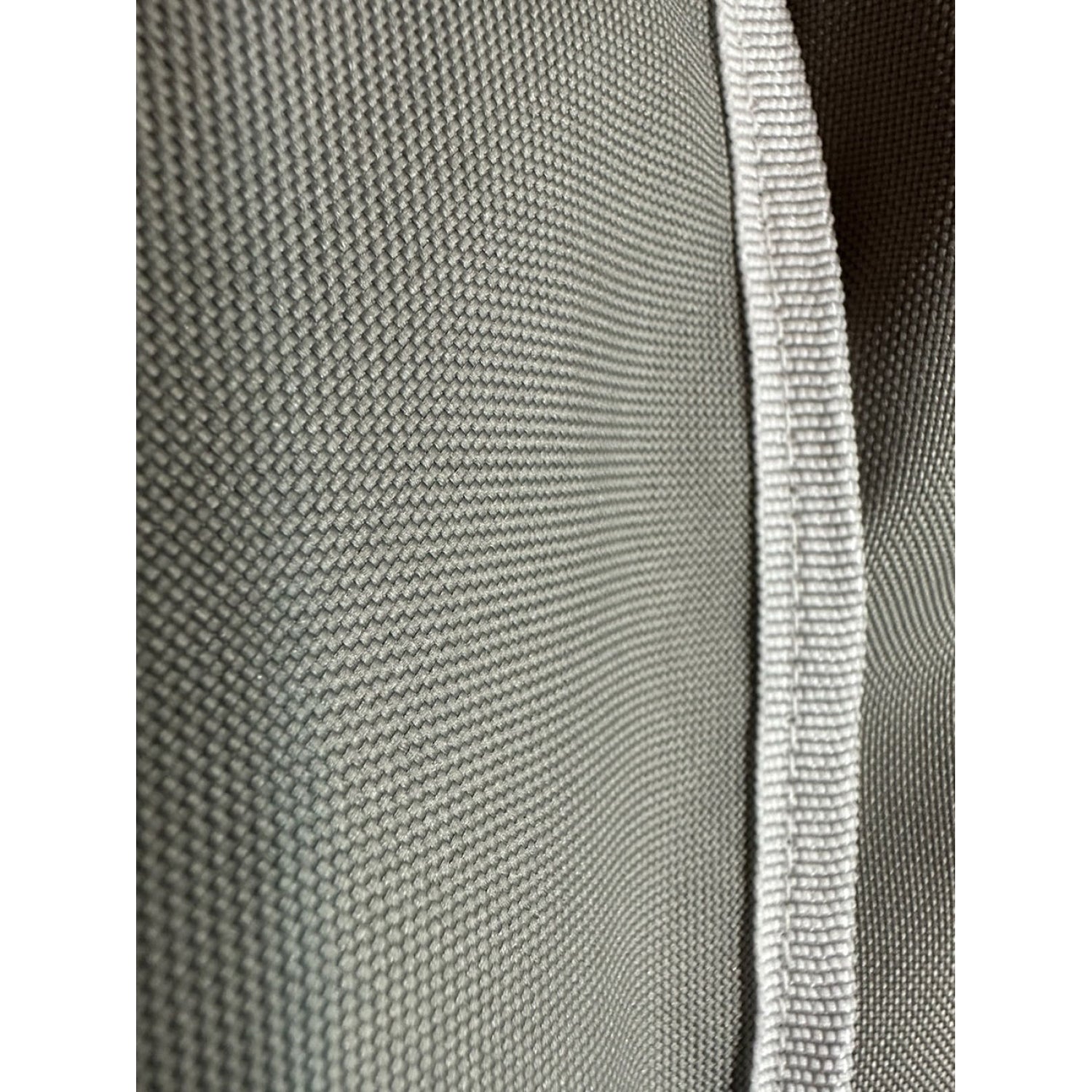 Textured gray fabric with white piping detail on Coyote grill cover