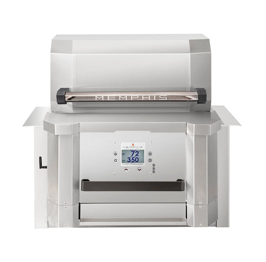 Memphis Elevate 30" Built-In Pellet Grill showcasing its sleek design and dual-wall construction for durability.