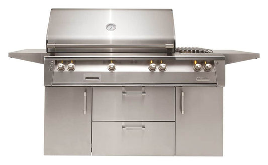 Alfresco XE-56C 56-inch standard grill cart with double doors and drawers in 304 stainless steel