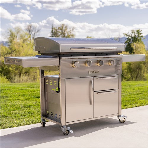 Blackstone Select 36" Griddle with Cabinet showcasing stainless steel design and spacious cooking area for outdoor cooking enthusiasts.
