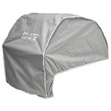 Coyote silver-gray grill cover with white piping and logo for outdoor grills