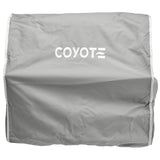 Coyote gray built-in grill cover with white logo for outdoor kitchen grills
