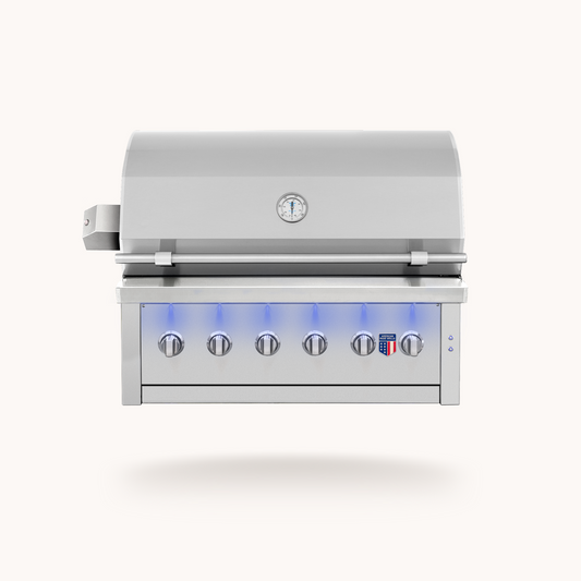 American Made Grills Ovation 36-inch hybrid built-in grill — with the hood closed