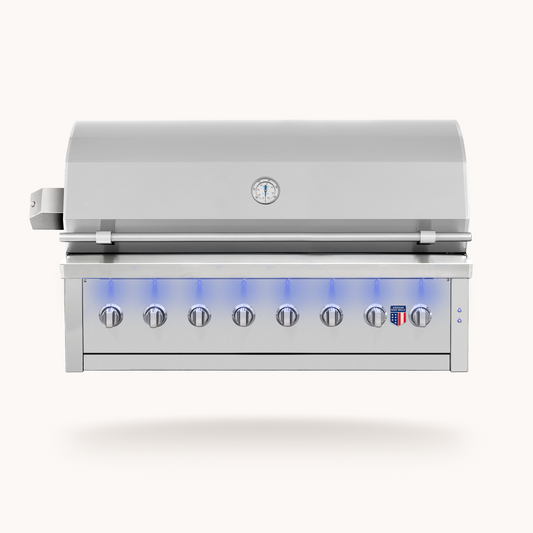 American Made Grills Ovation 54-inch hybrid built-in grill — with the hood closed