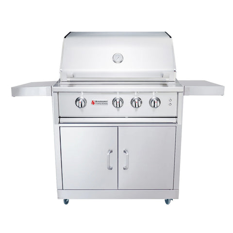 RCS Cutlass Elite 30" Freestanding Cart Grill CEG30 - 3 Burners, 60,000 BTUs, 304 Stainless Steel
