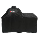 Primo grill cover for Oval Large or Junior ceramic grill in a Primo cypress countertop table