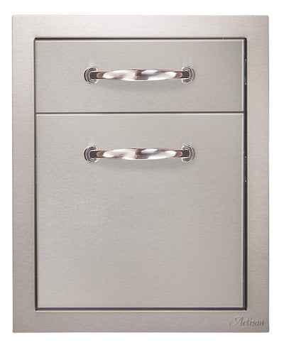 Artisan stainless steel built-in double drawer storage unit, on white background