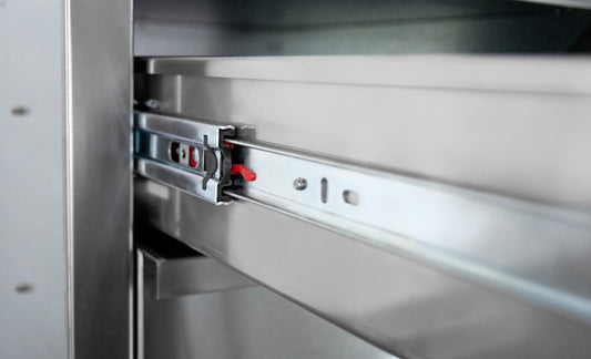 American Made Grills 18-inch deluxe 2-drawer — drawer glide and interior detail