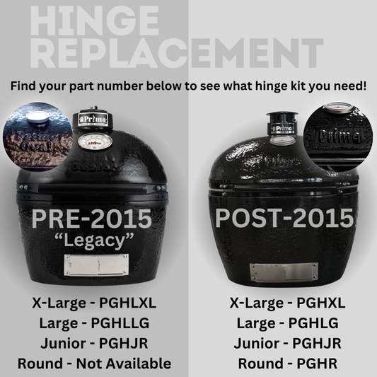 Primo post-2015 hinge and handle kit for Oval Large ceramic grill, with hinge bands and handle